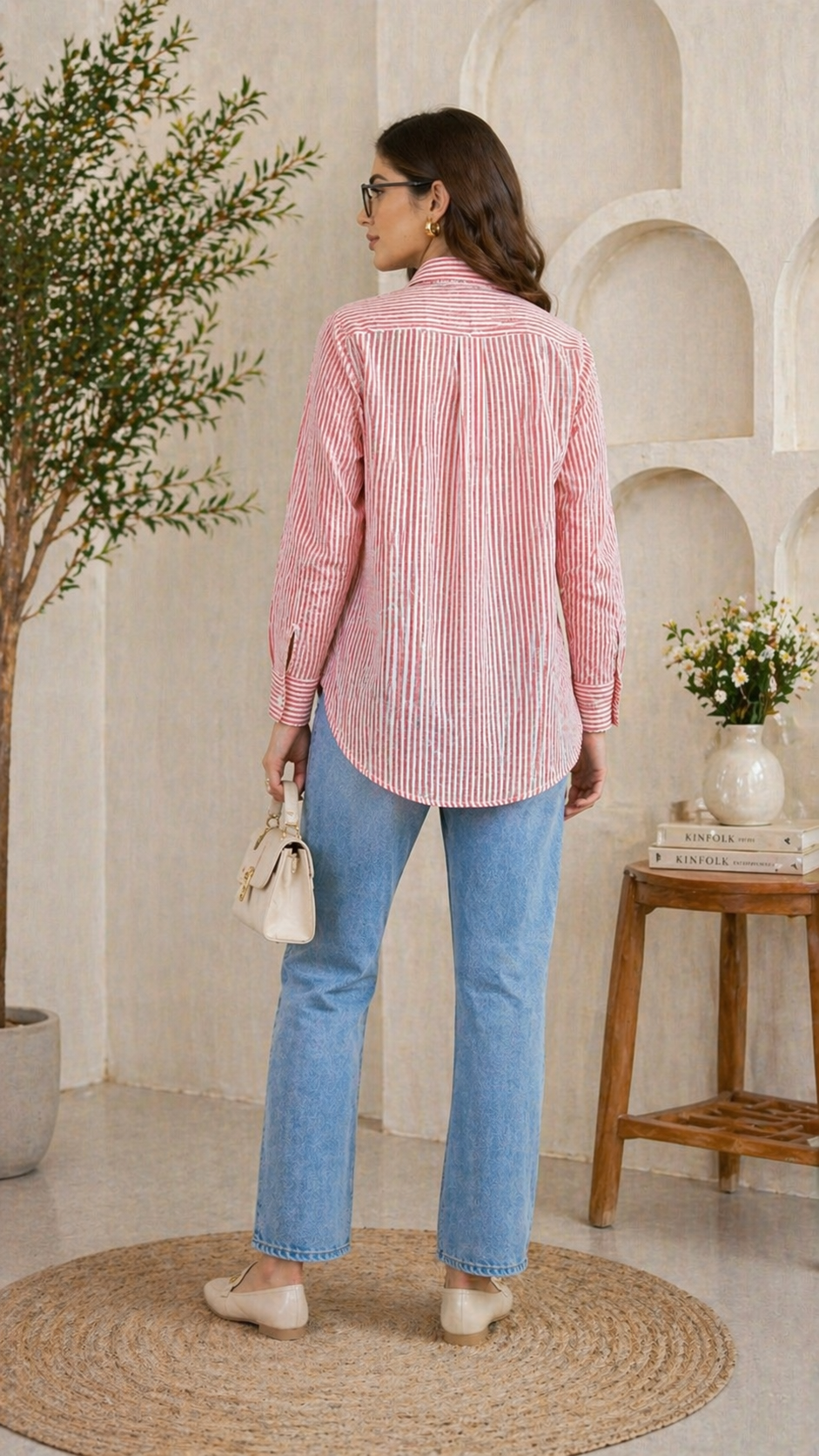 Pink striped short kurti