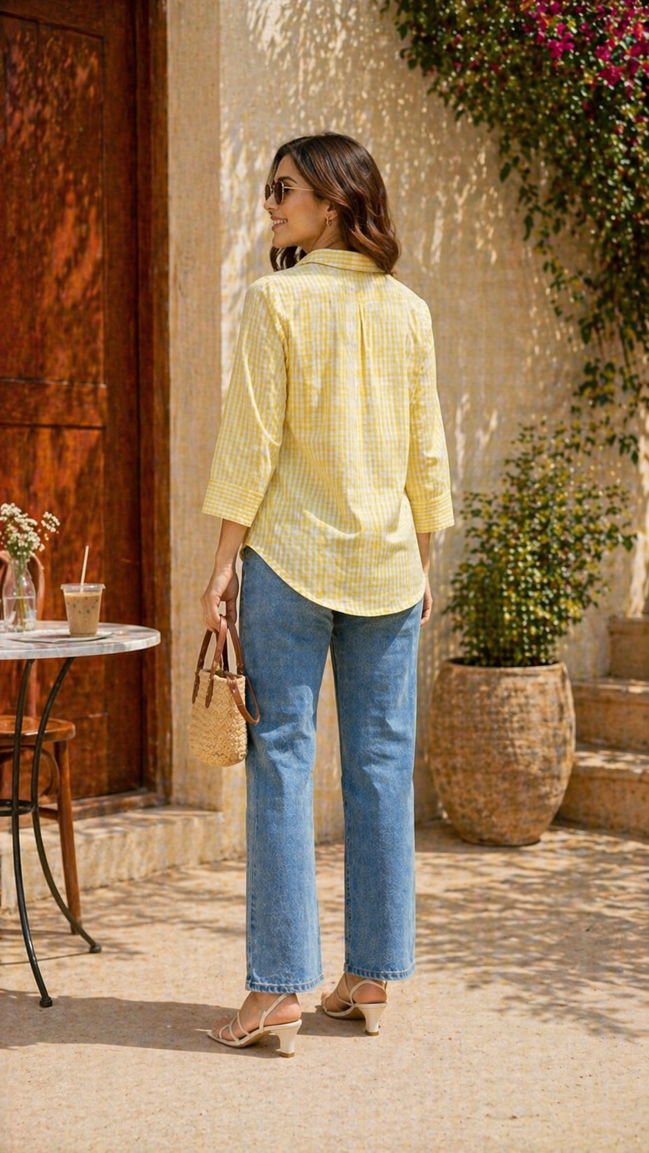 Checked short kurti- Mustard