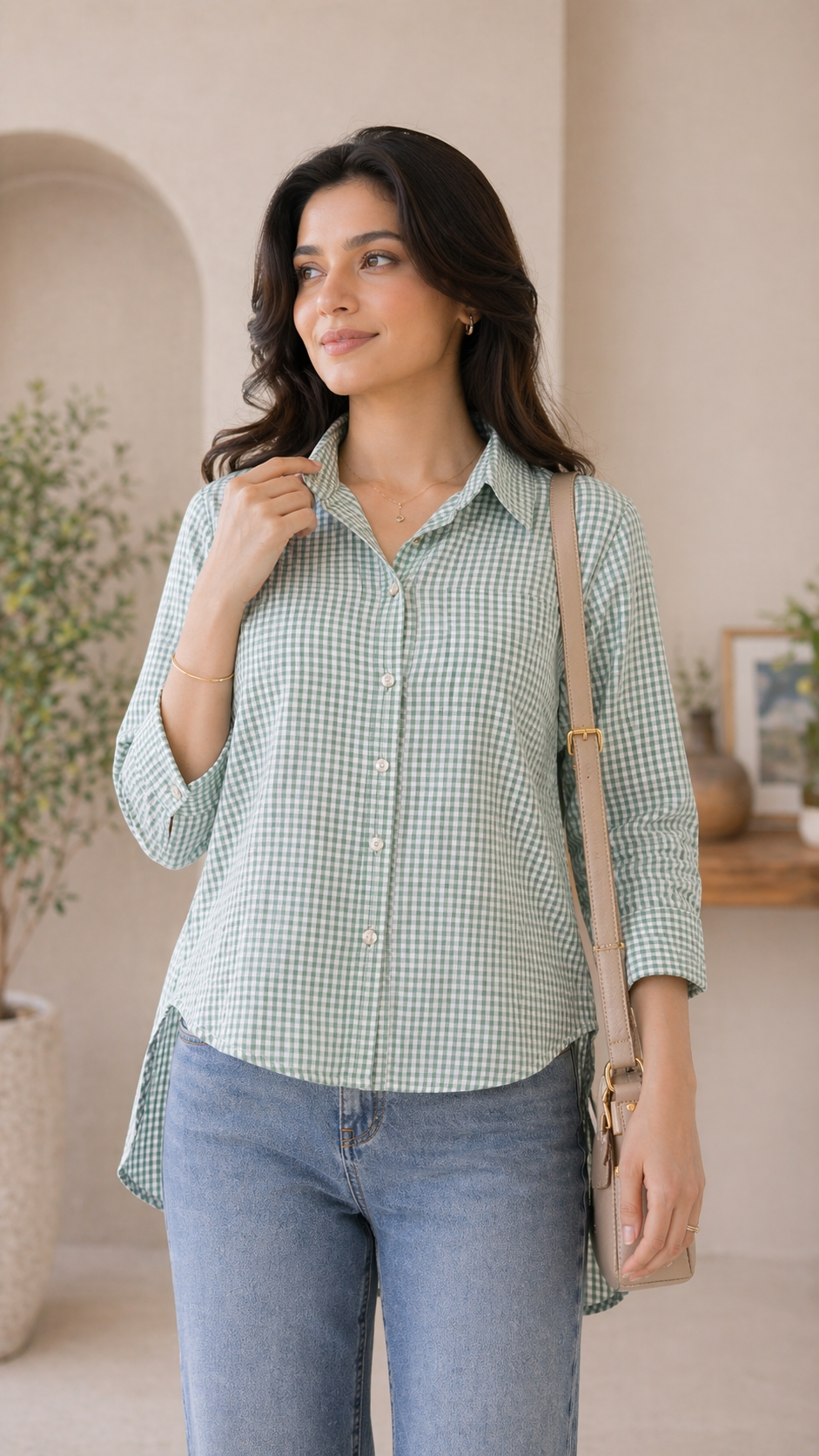 Striped short Kurti - green