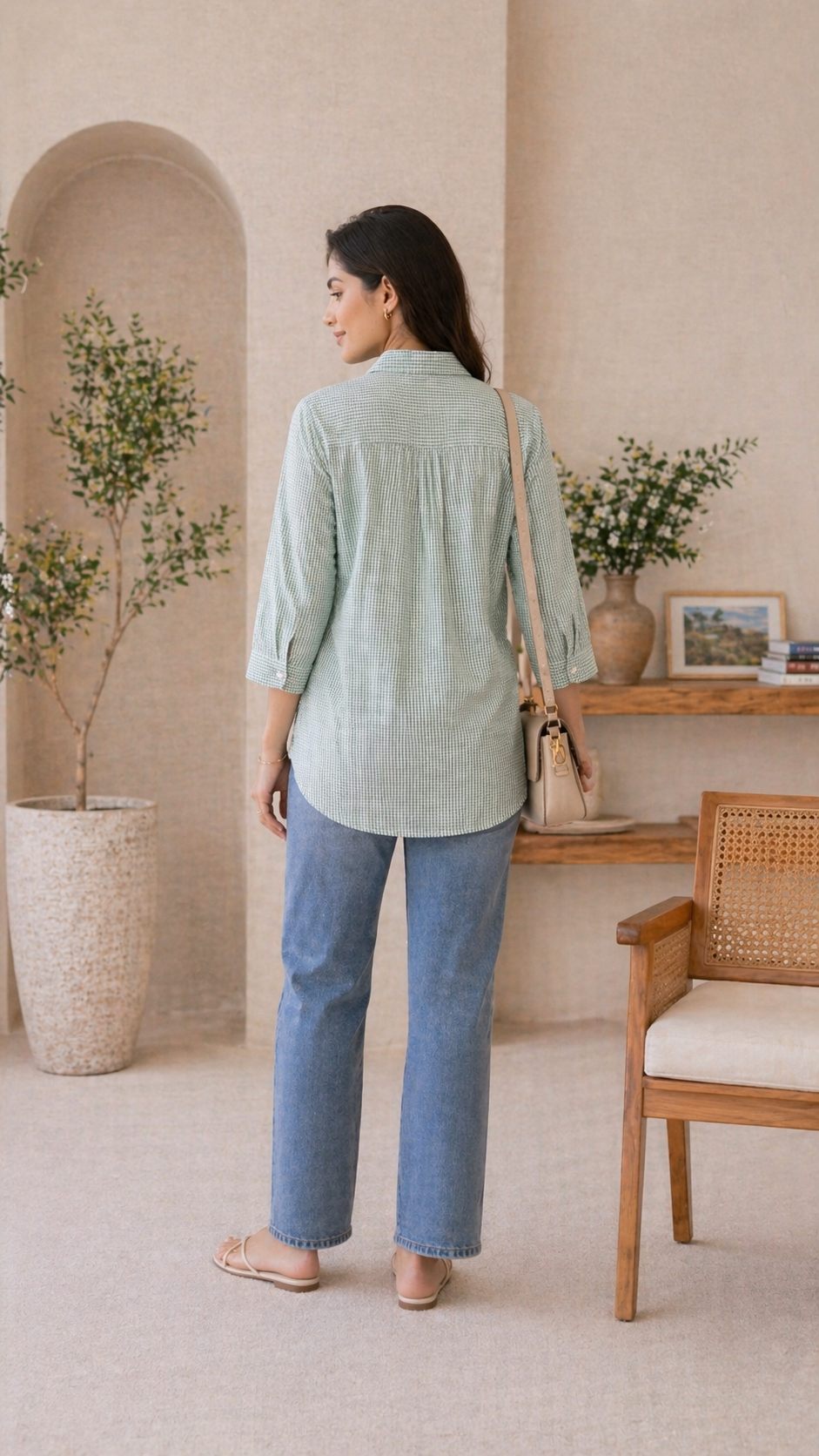 Striped short Kurti - green