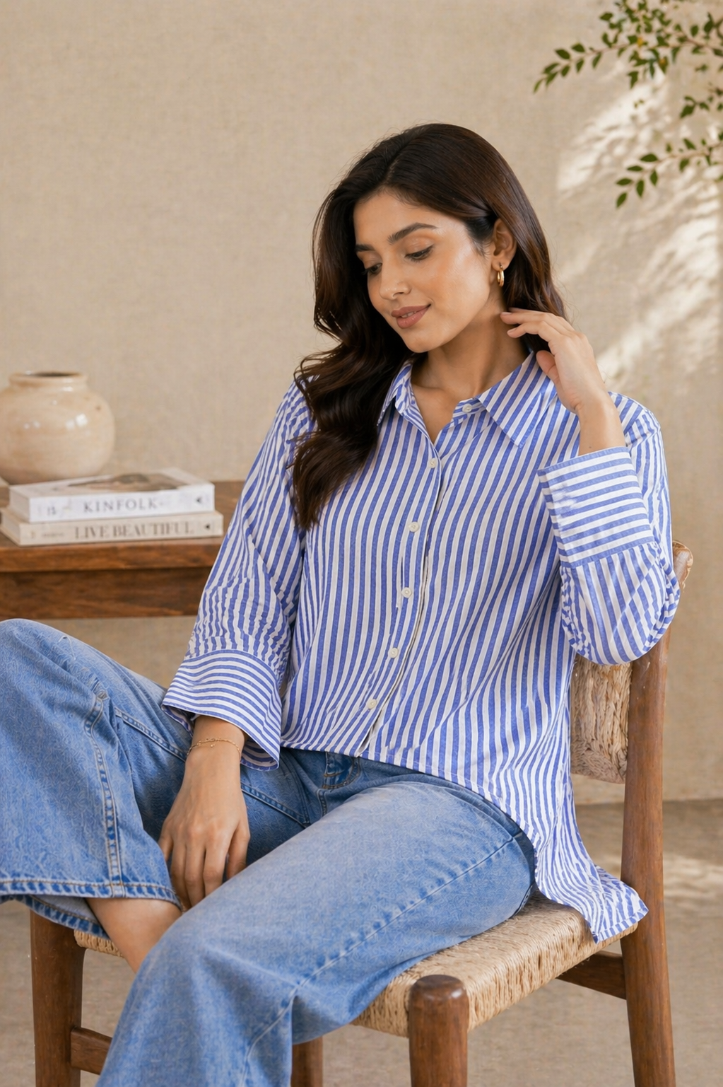 Striped Collar Short Kurti