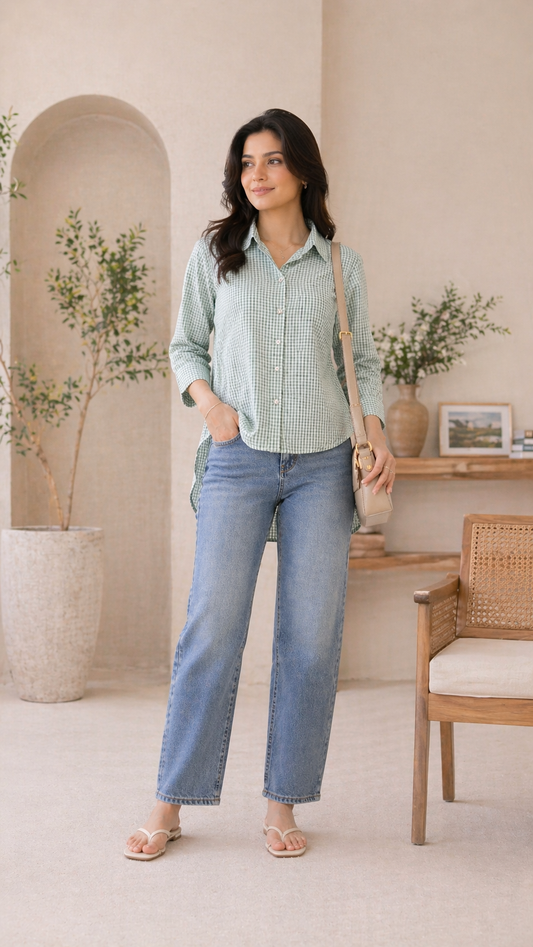 Striped short Kurti - green