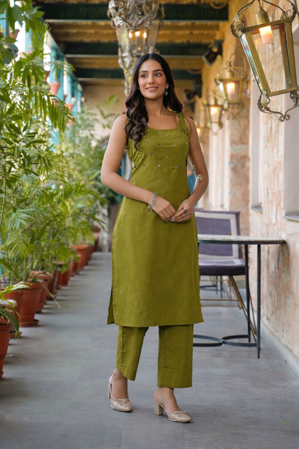 Spaghetti Sleeveless Kurta Palazzo Set