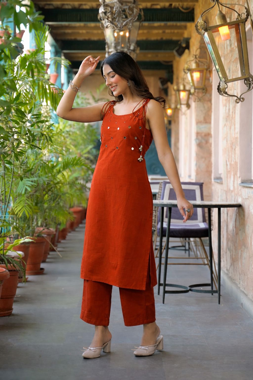 Spaghetti Sleeveless Kurta Palazzo Set
