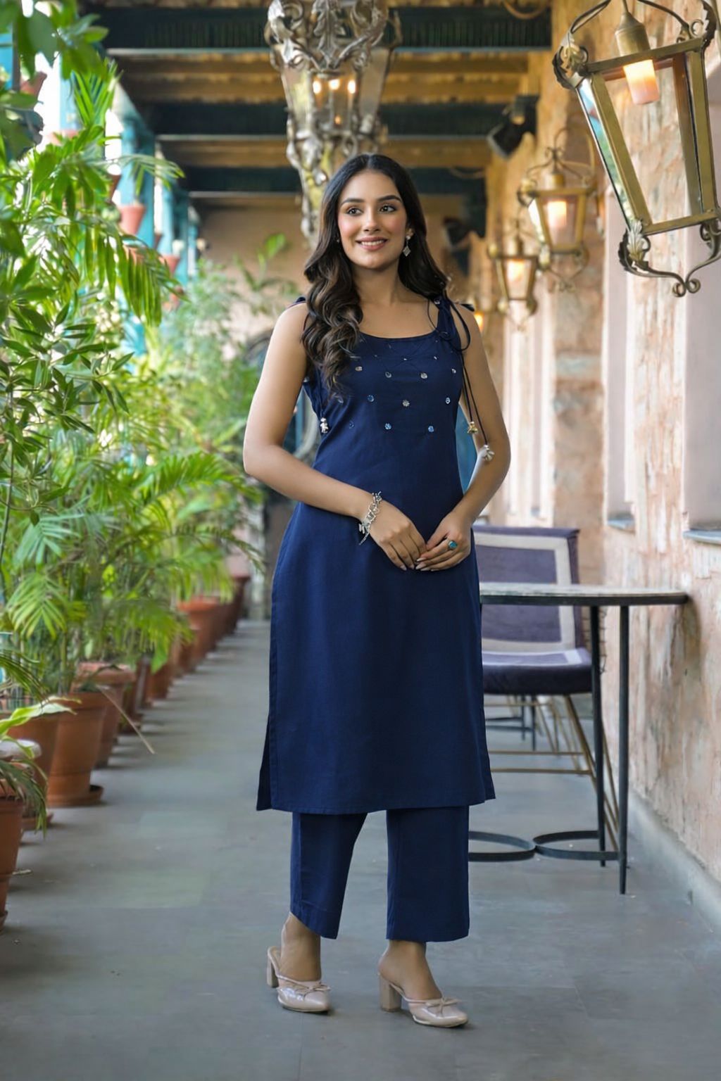 Spaghetti Sleeveless Kurta Palazzo Set